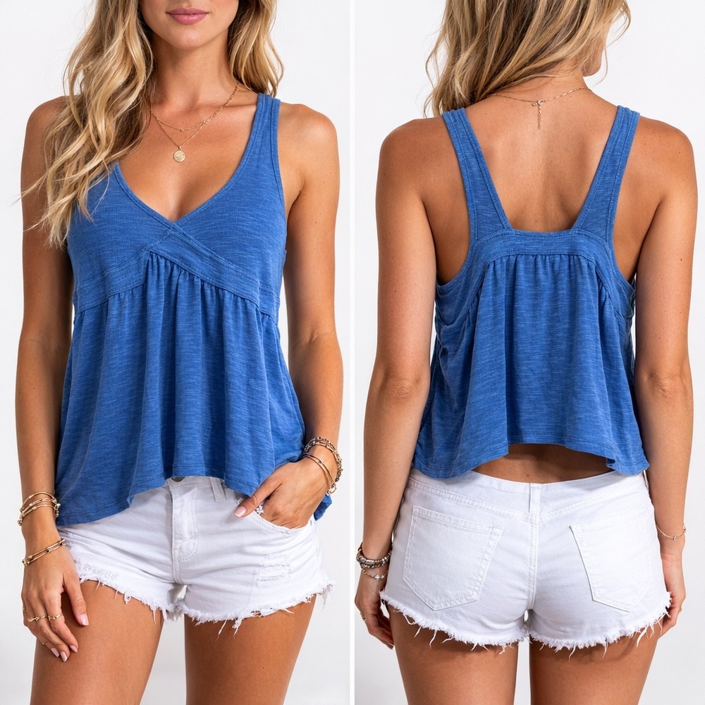 Free People Zinia Calendula Tank Top Womens Medium Slub Knit Boho VNeck Grunge